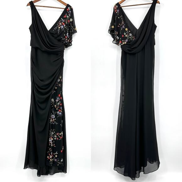 Mac Duggal Faux Wrap Multi Colored Beaded Floral Ruched Gown G1690 Sz 8 NWT - Picture 3 of 13